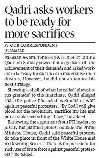 Minhaj-ul-Quran  Print Media CoverageDaily Express Tribune Front Page